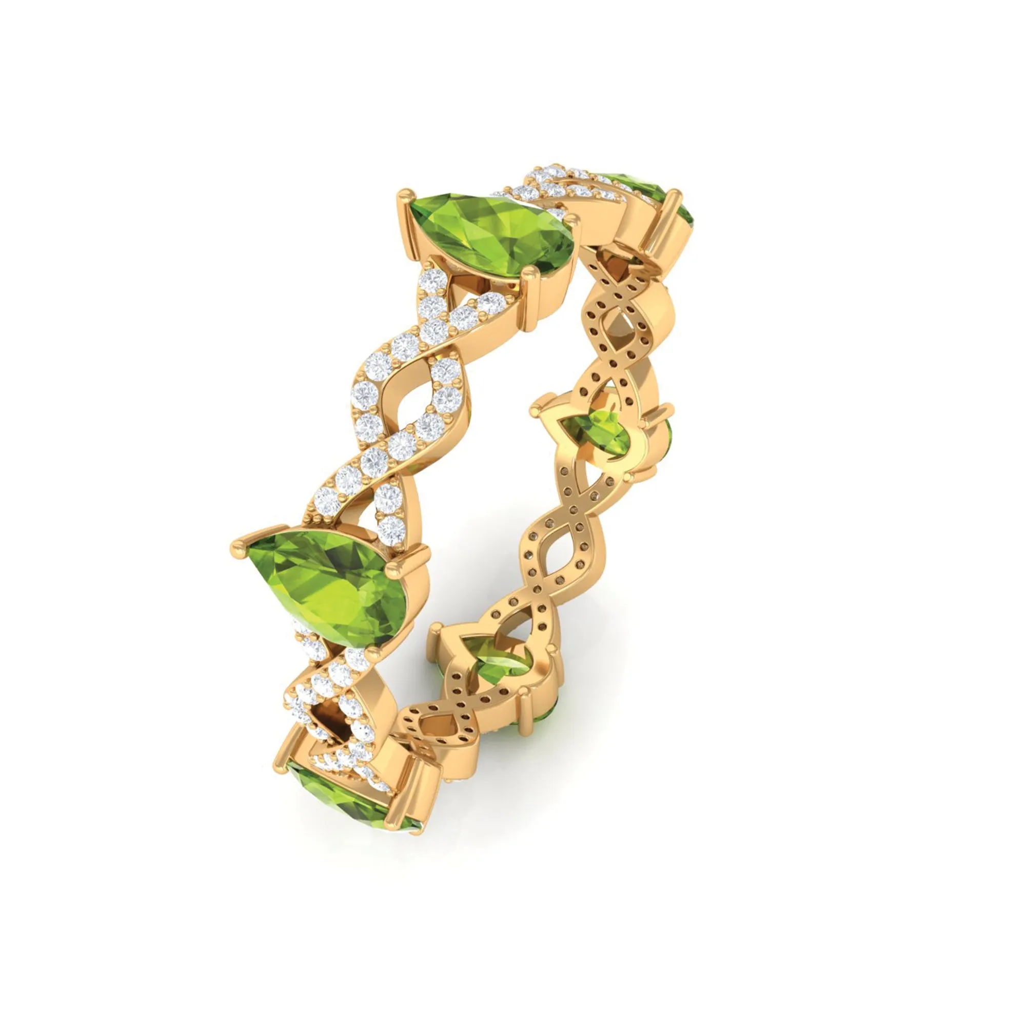 Peridot and Diamond Full Eternity Ring with Crossover Shank