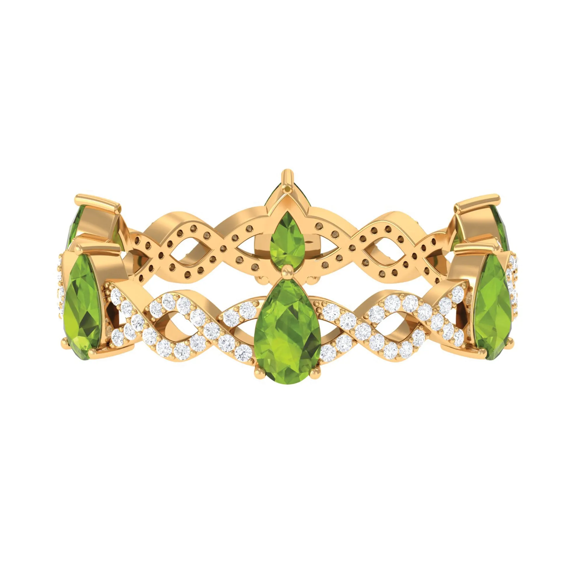 Peridot and Diamond Full Eternity Ring with Crossover Shank