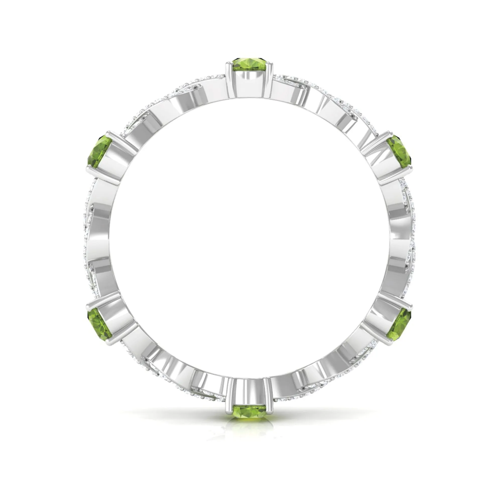 Peridot and Diamond Full Eternity Ring with Crossover Shank