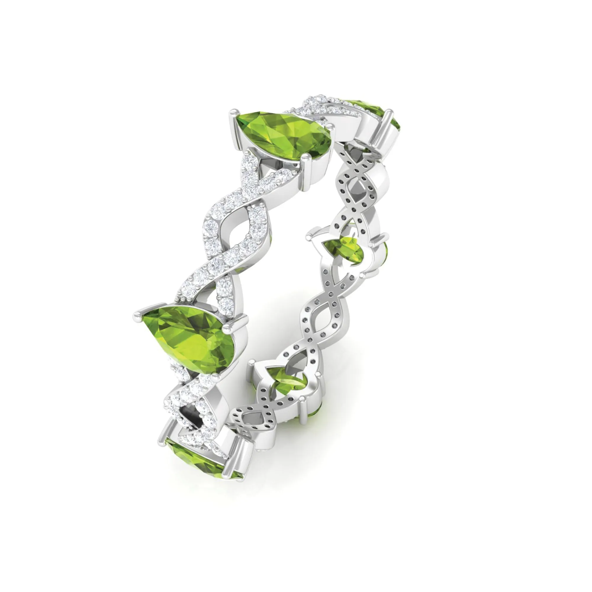 Peridot and Diamond Full Eternity Ring with Crossover Shank