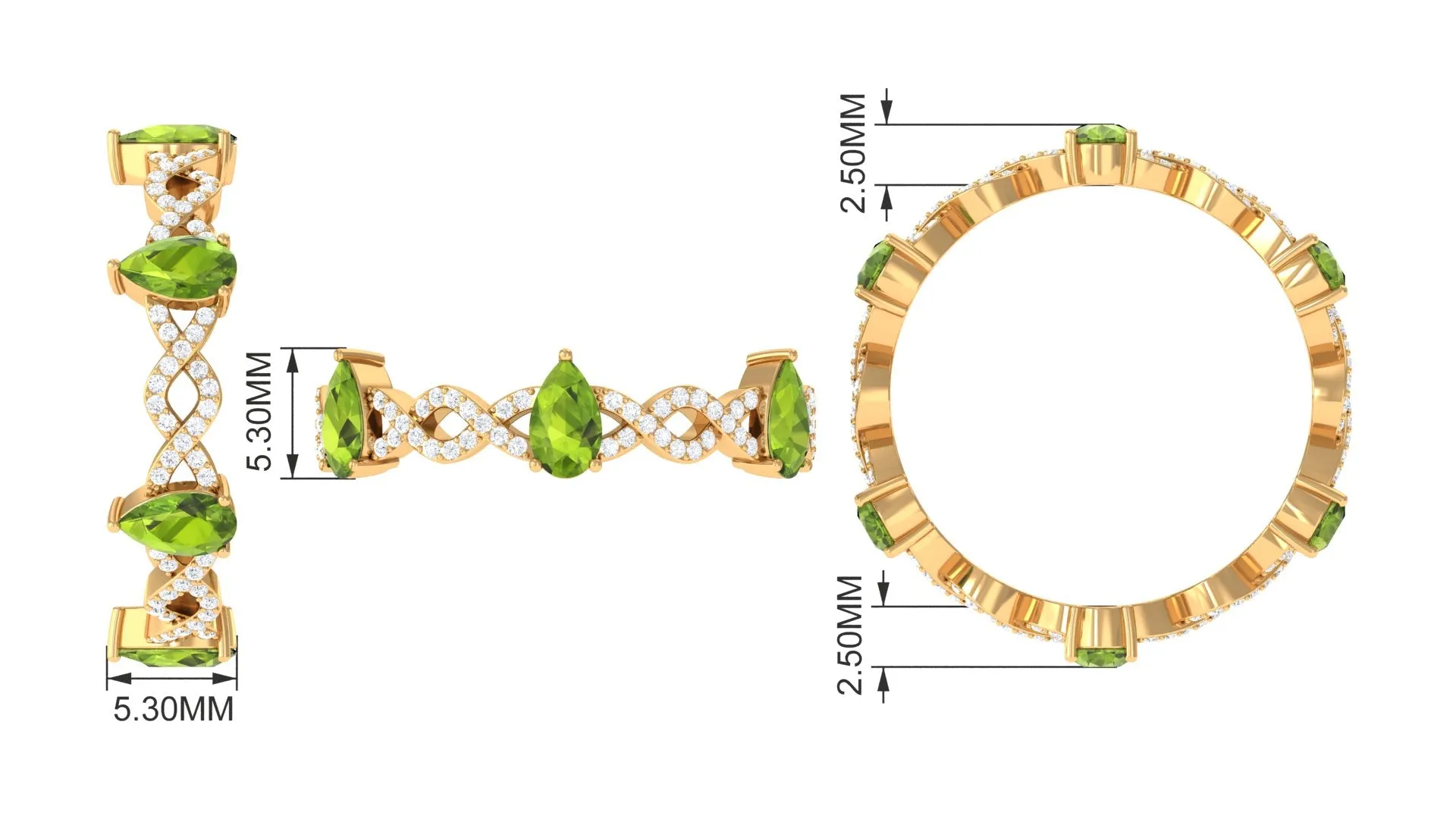 Peridot and Diamond Full Eternity Ring with Crossover Shank