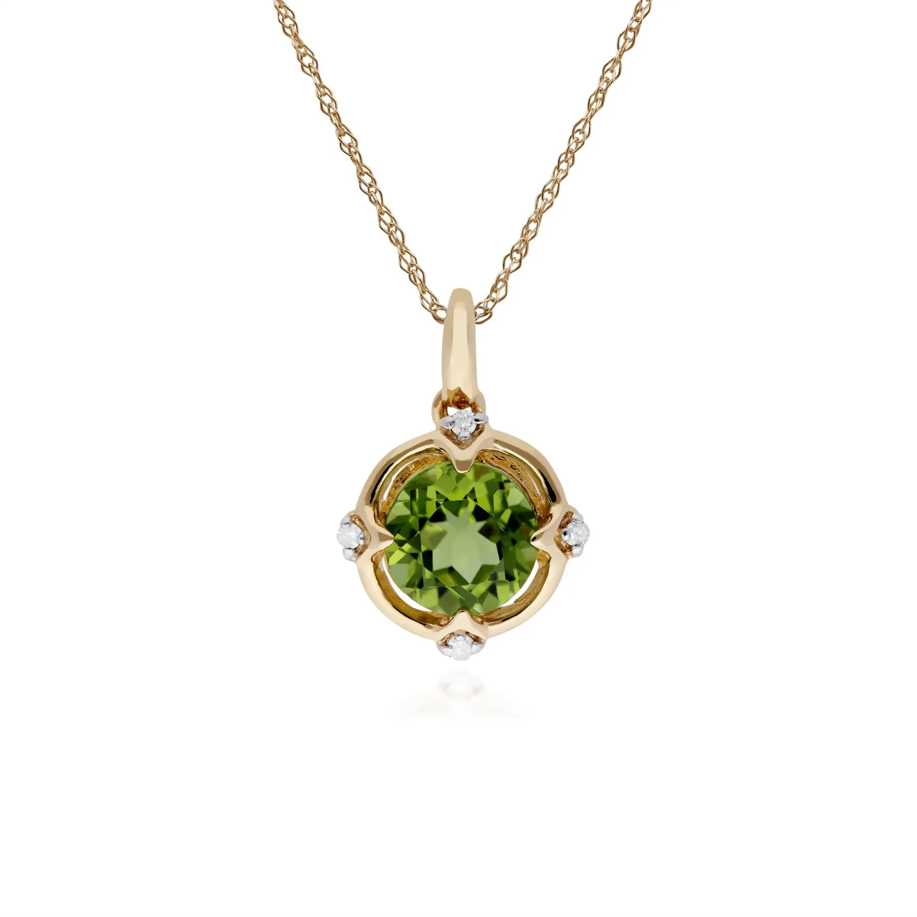 Peridot Anhänger, 9 Karat Gelbgold Halo Peridot & Diamant Rundschliff Anhänger auf 45cm Kette