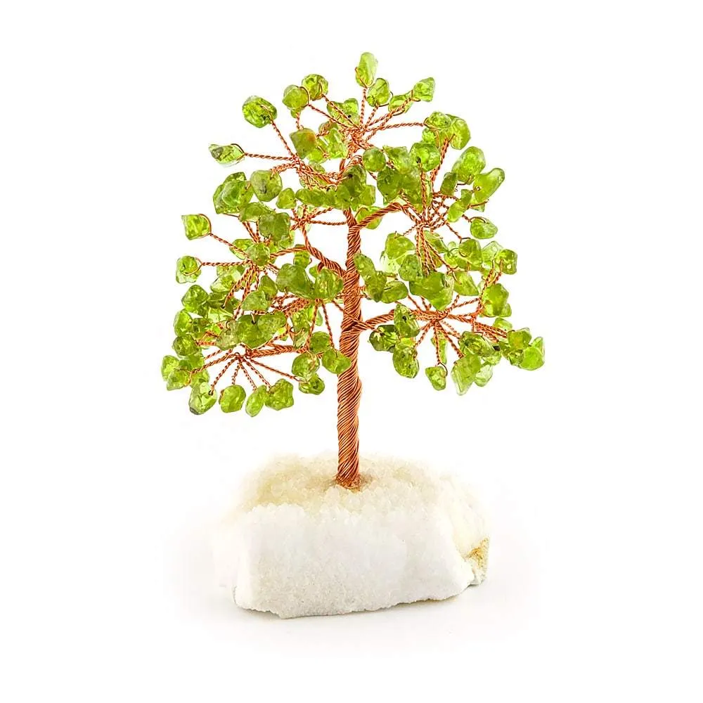 Peridot Copper Tree on White Crystal Base