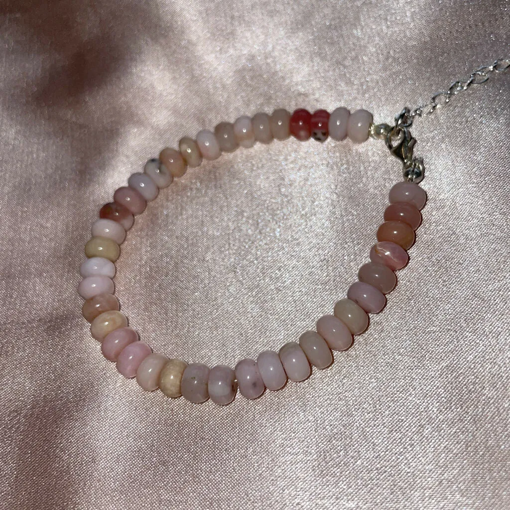 Pink Opal adjustable length Sterling Silver Bracelet