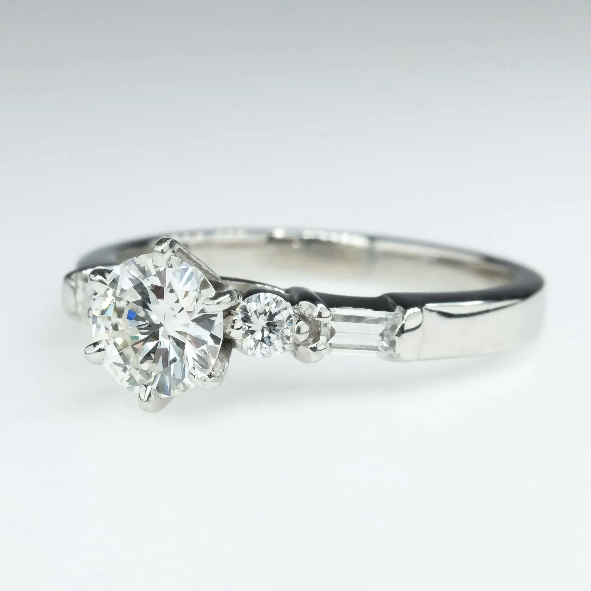 Platinum 0.90ctw Round Diamond with Side Accents Engagement Ring Size 6