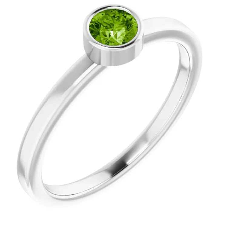 Platinum 4 mm Natural Peridot Ring