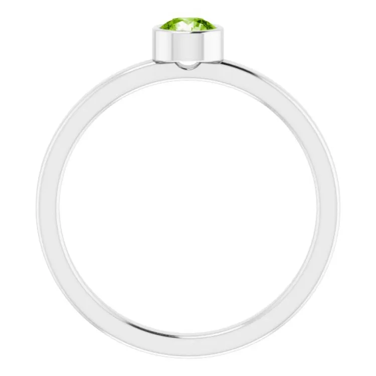 Platinum 4 mm Natural Peridot Ring