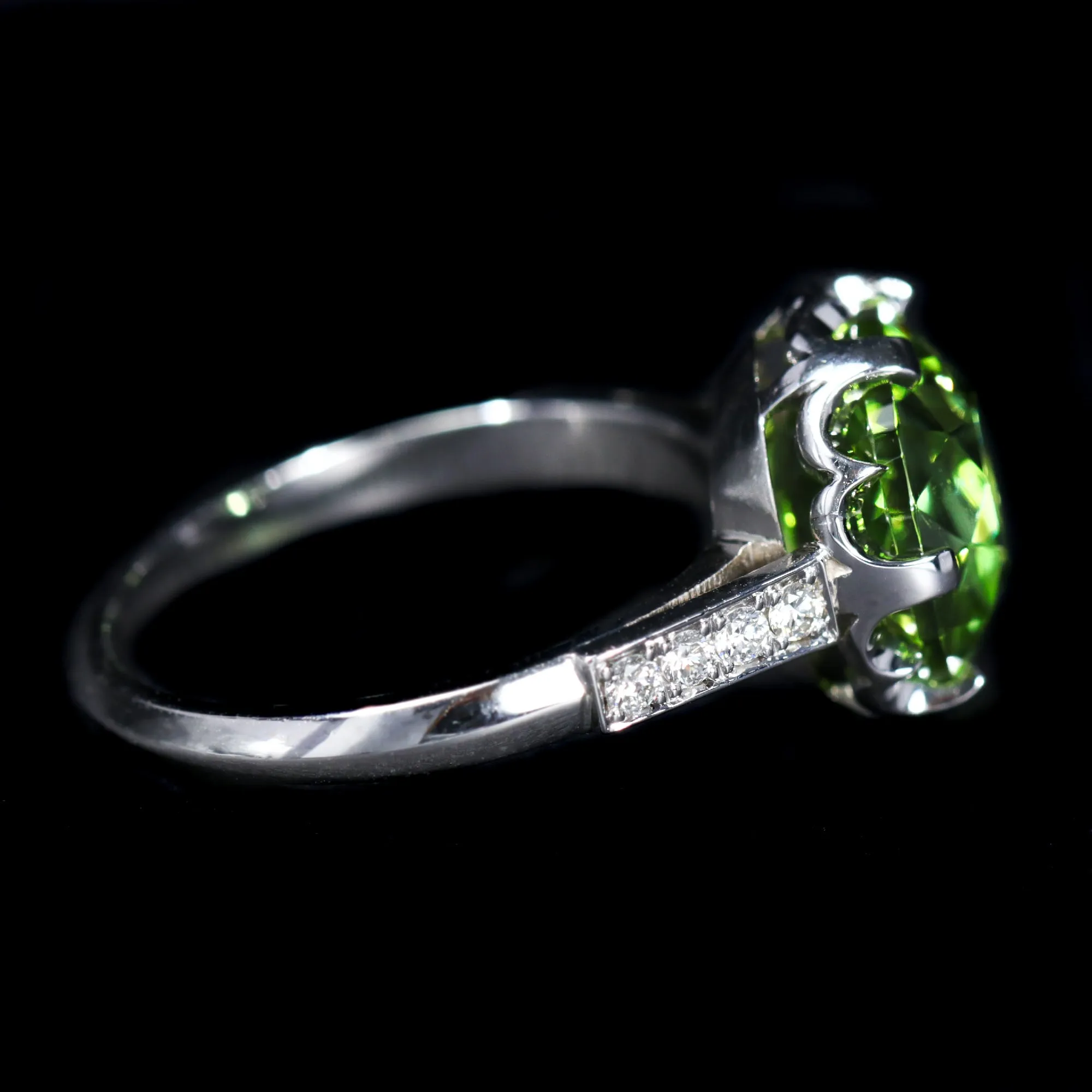 Platinum 5.13 Carat Peridot and Diamond Ring