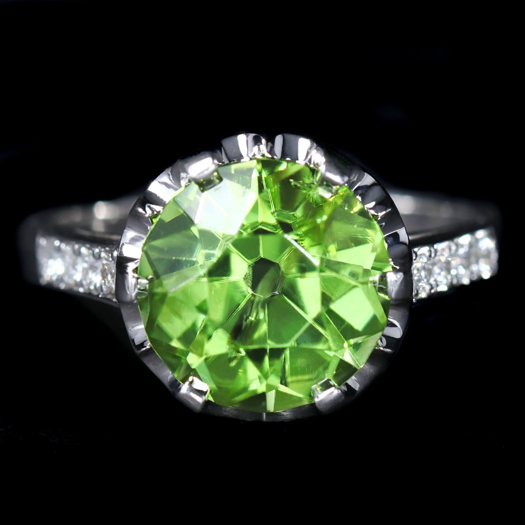 Platinum 5.13 Carat Peridot and Diamond Ring