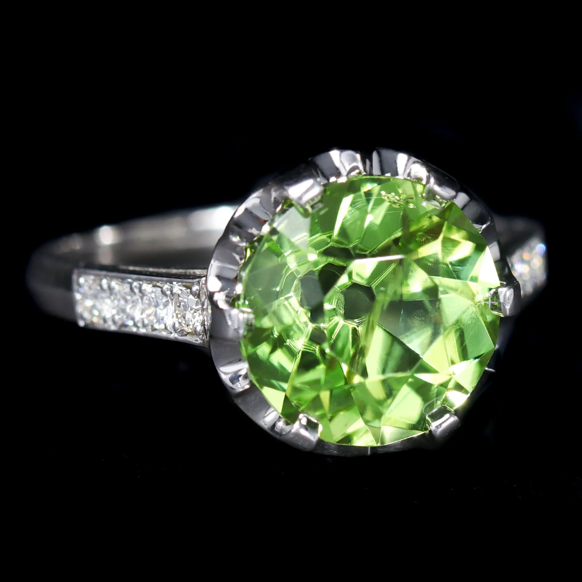 Platinum 5.13 Carat Peridot and Diamond Ring