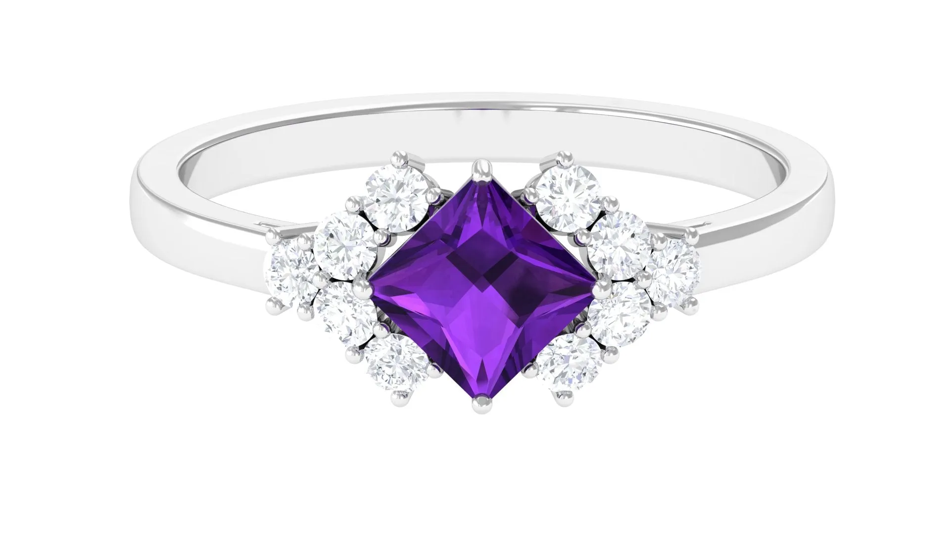 Princess Cut Amethyst Designer Engagement Ring with Diamond