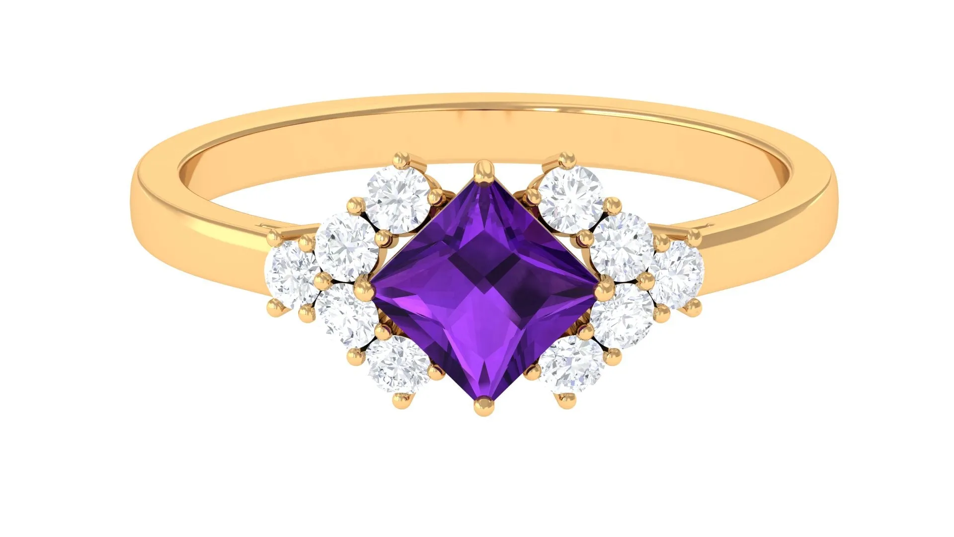 Princess Cut Amethyst Designer Engagement Ring with Diamond