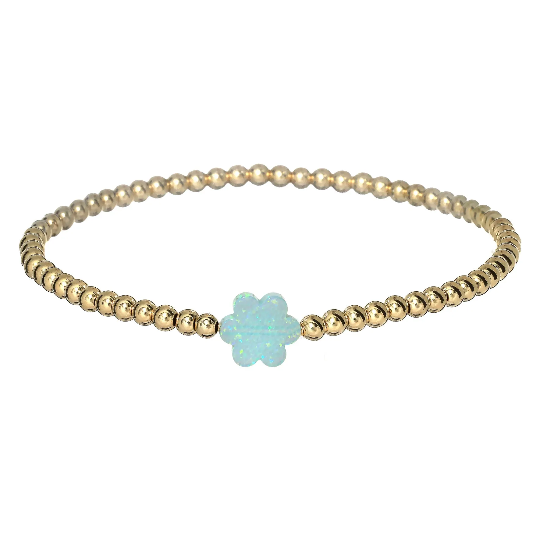 "FLOWER" Opal Charm and Gold Filled Ball Beaded Bracelet