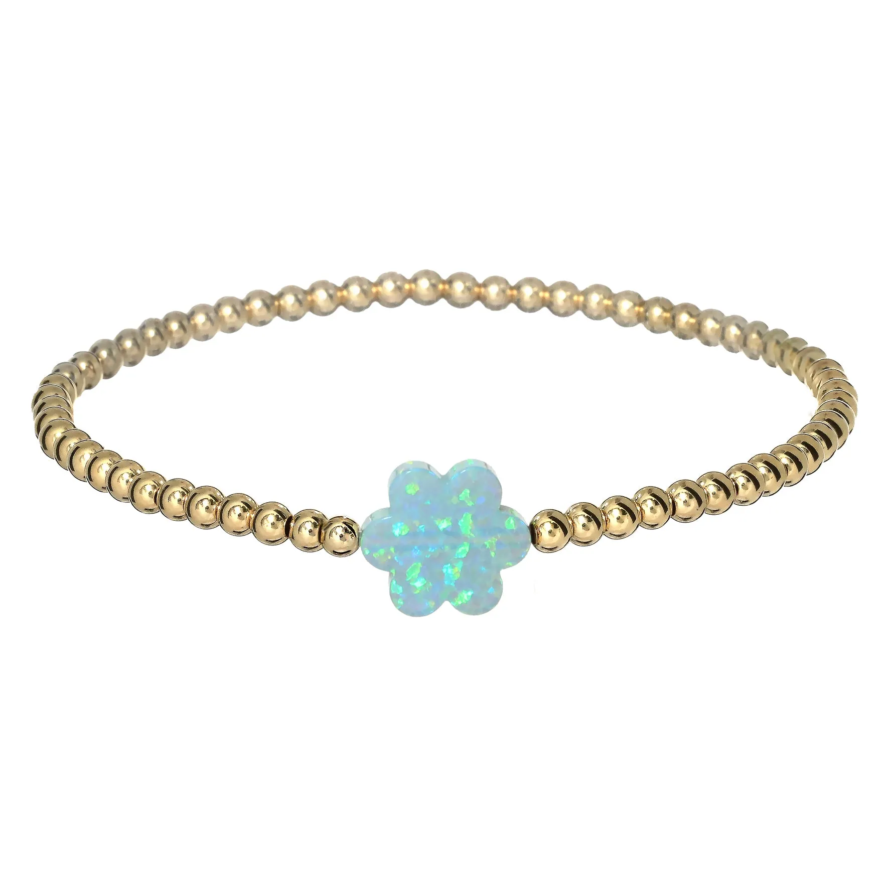 "FLOWER" Opal Charm and Gold Filled Ball Beaded Bracelet