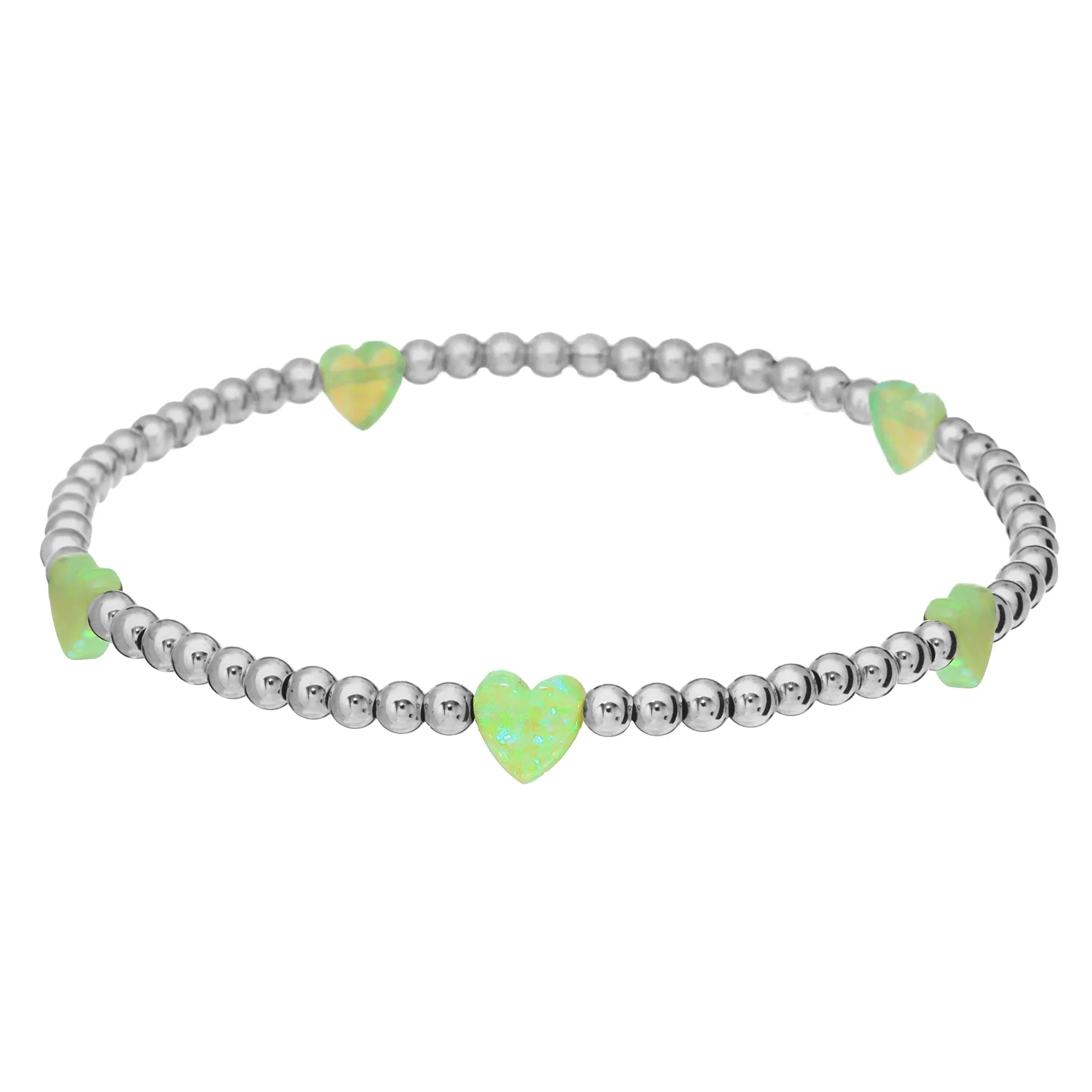 "HEART BTY" OPAL Charm on 3mm Ball Beaded Bracelet