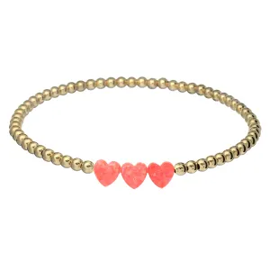 "TRIPLE OPAL HEART" Charm and Gold Filled Ball Beaded Bracelet