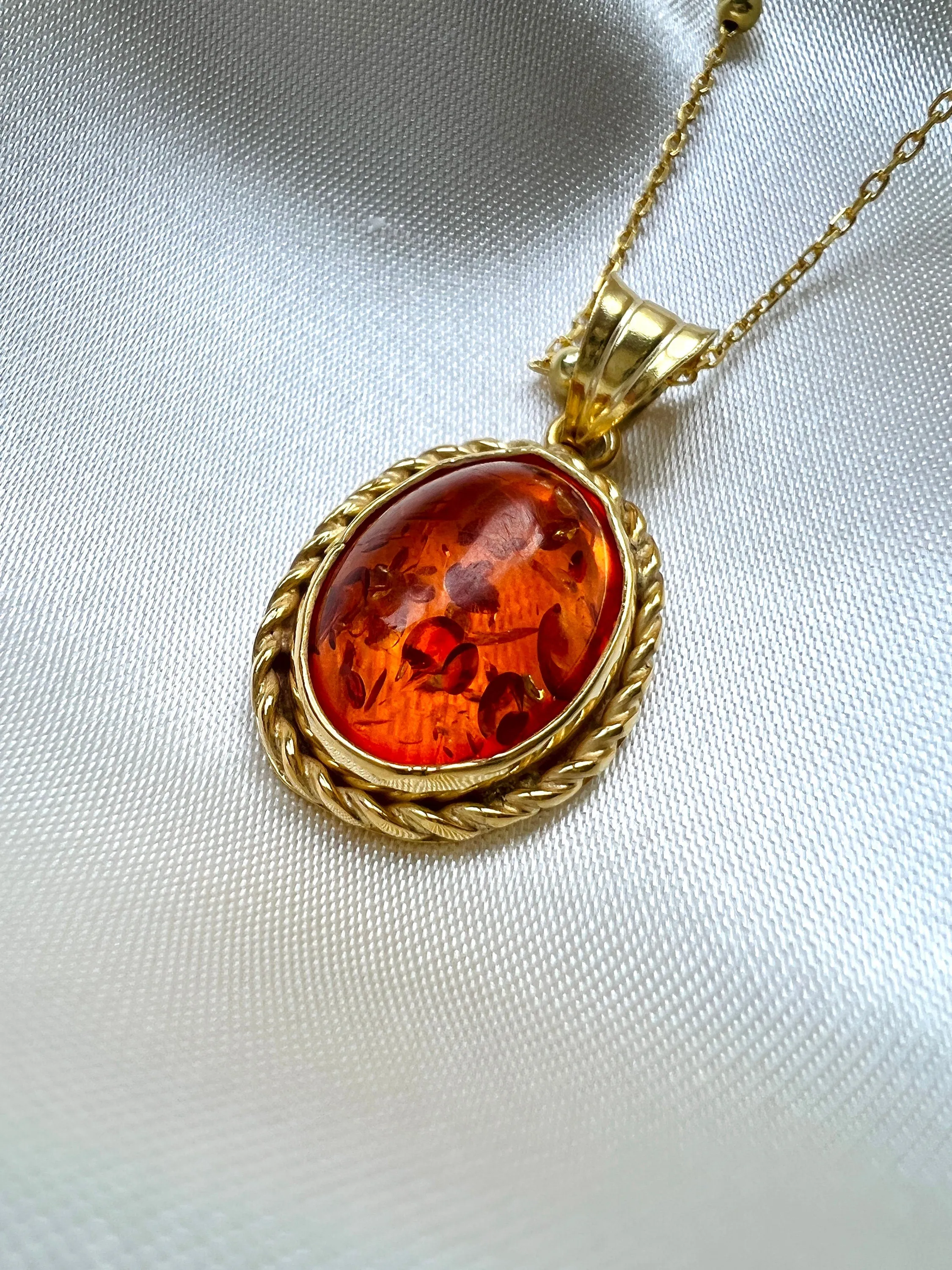 Real Amber Necklace |Baltic Amber Pendant in Sterling Silver |Baltic Amber Jewelry for Adult| Polished Baltic Amber Necklace in Silver