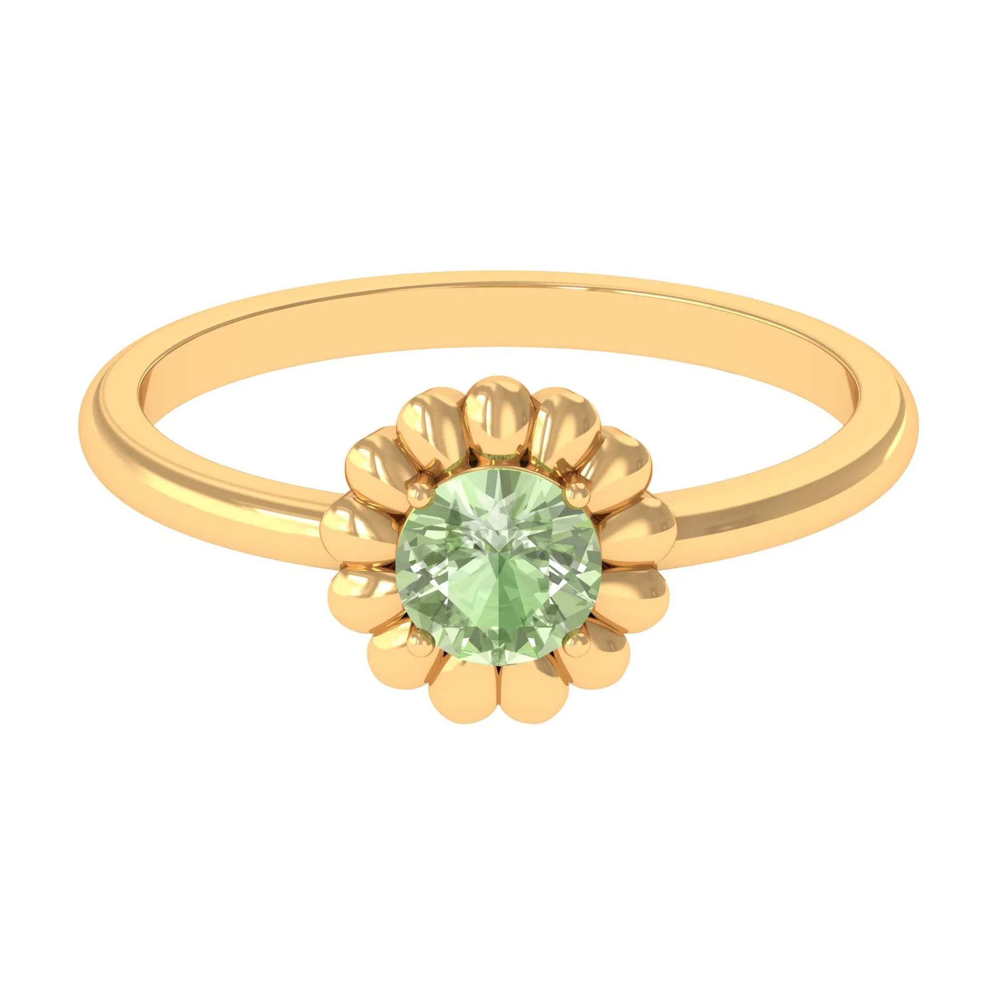 Real Green Sapphire Solitaire Flower Promise Ring