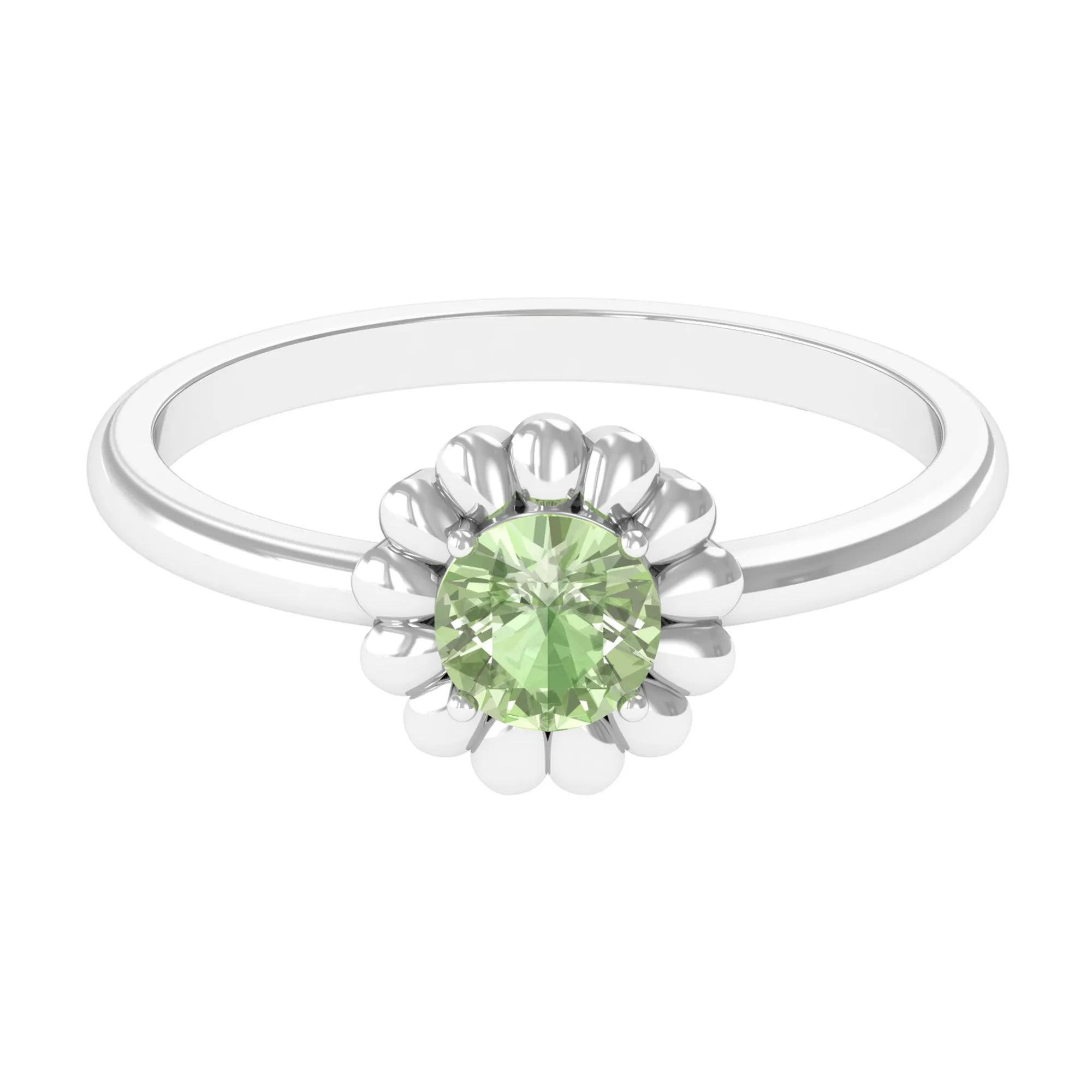 Real Green Sapphire Solitaire Flower Promise Ring