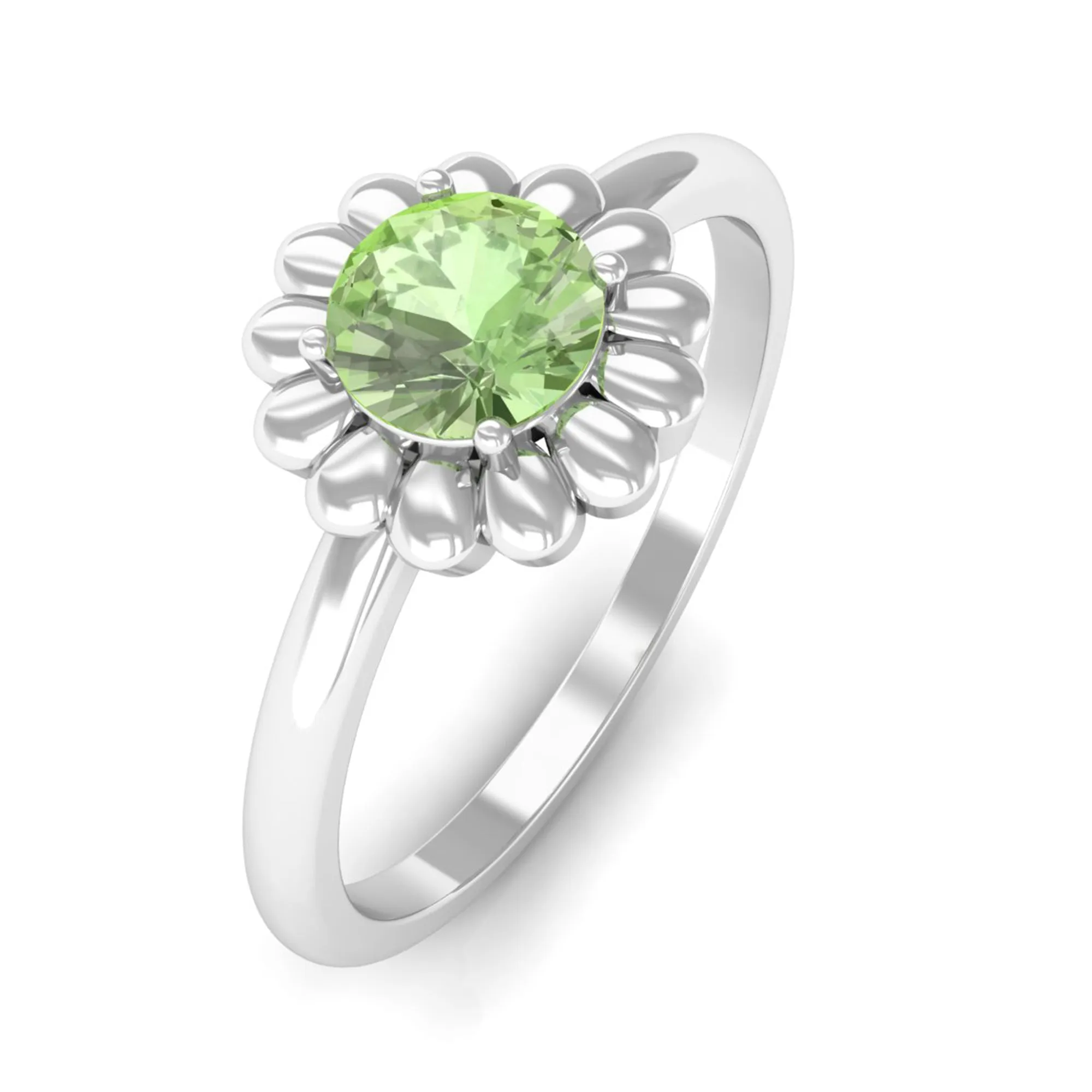 Real Green Sapphire Solitaire Flower Promise Ring