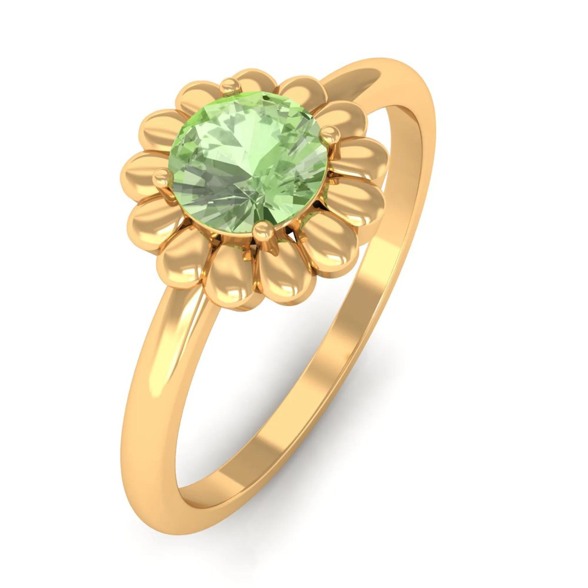 Real Green Sapphire Solitaire Flower Promise Ring