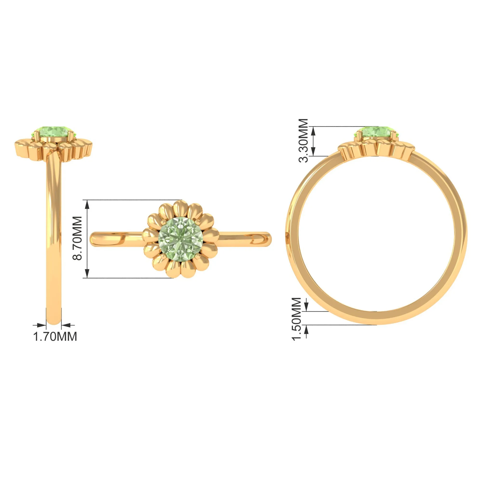 Real Green Sapphire Solitaire Flower Promise Ring