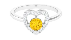 Real Yellow Sapphire and Diamond Halo Heart Ring