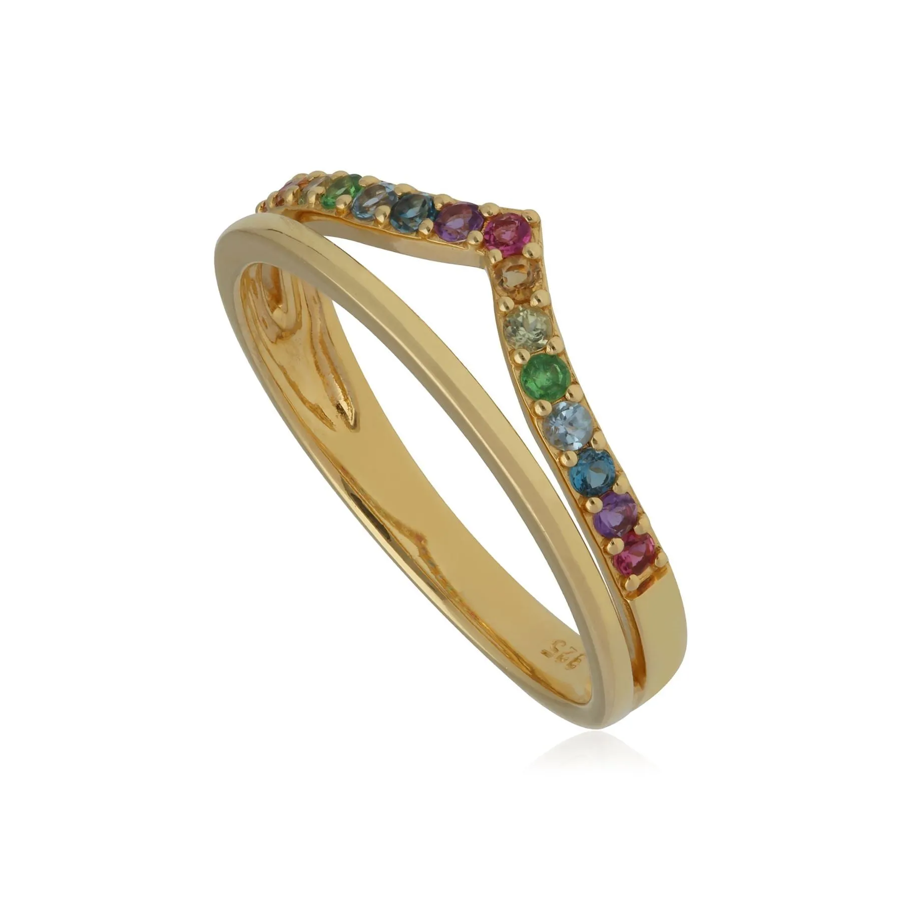 Regenbogen Wishbone Ring in Vergoldetem Sterling Silber