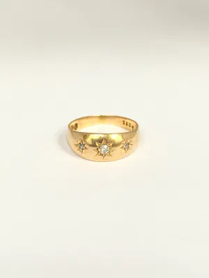 RESERVED Antique, 18ct Gold, Old Cut Diamond, 3 Star, Gypsy Ring, Hallmarked Chester, 1903