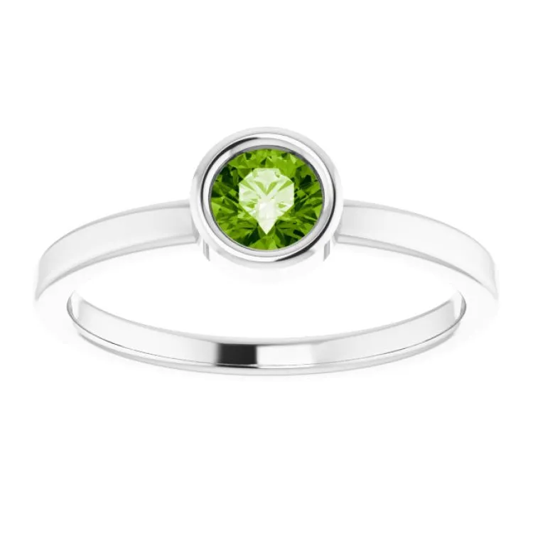 Rhodium-Plated Sterling Silver 4.5 mm Natural Peridot Ring