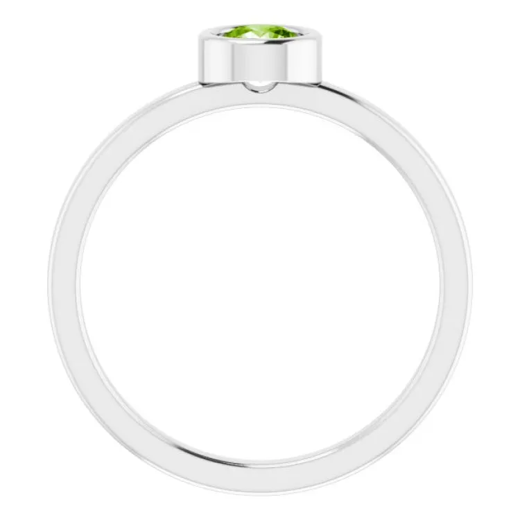 Rhodium-Plated Sterling Silver 4.5 mm Natural Peridot Ring