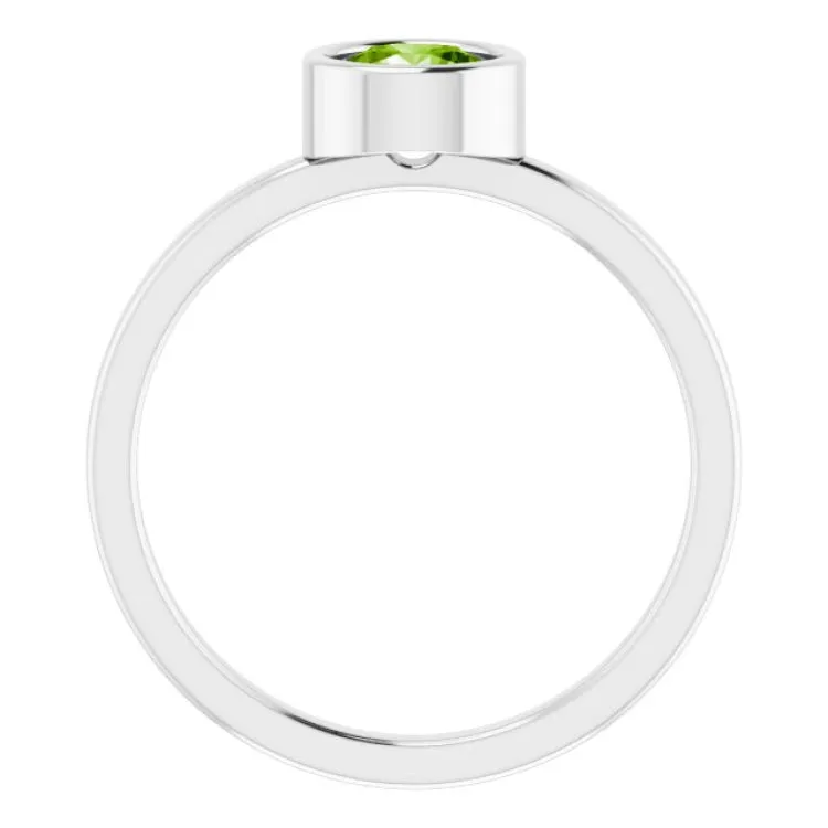 Rhodium-Plated Sterling Silver 5.5 mm Natural Peridot Ring