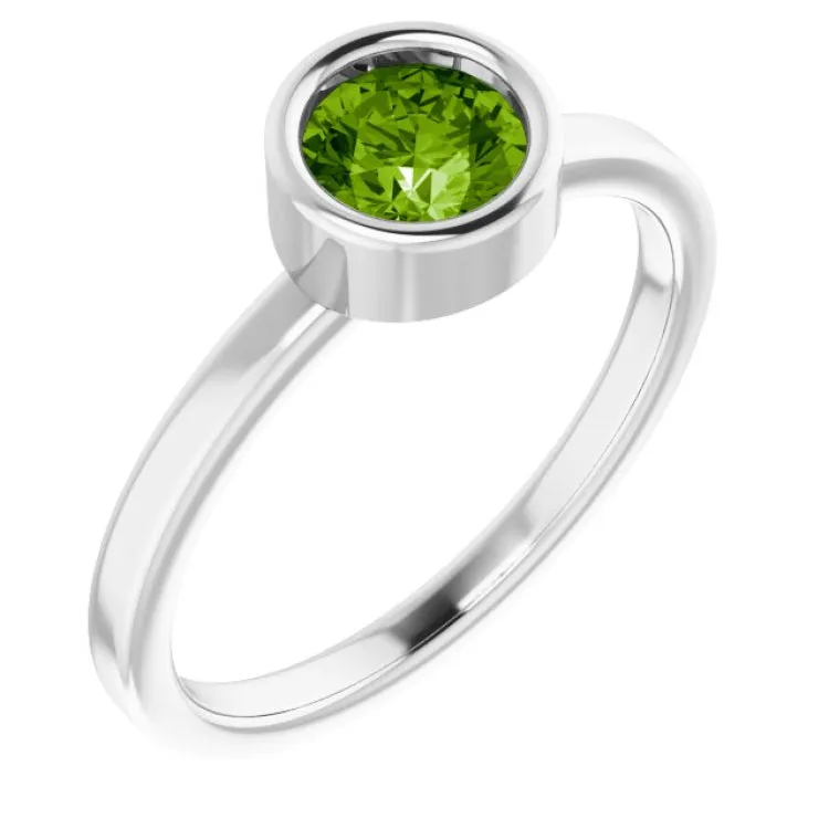 Rhodium-Plated Sterling Silver 5.5 mm Natural Peridot Ring