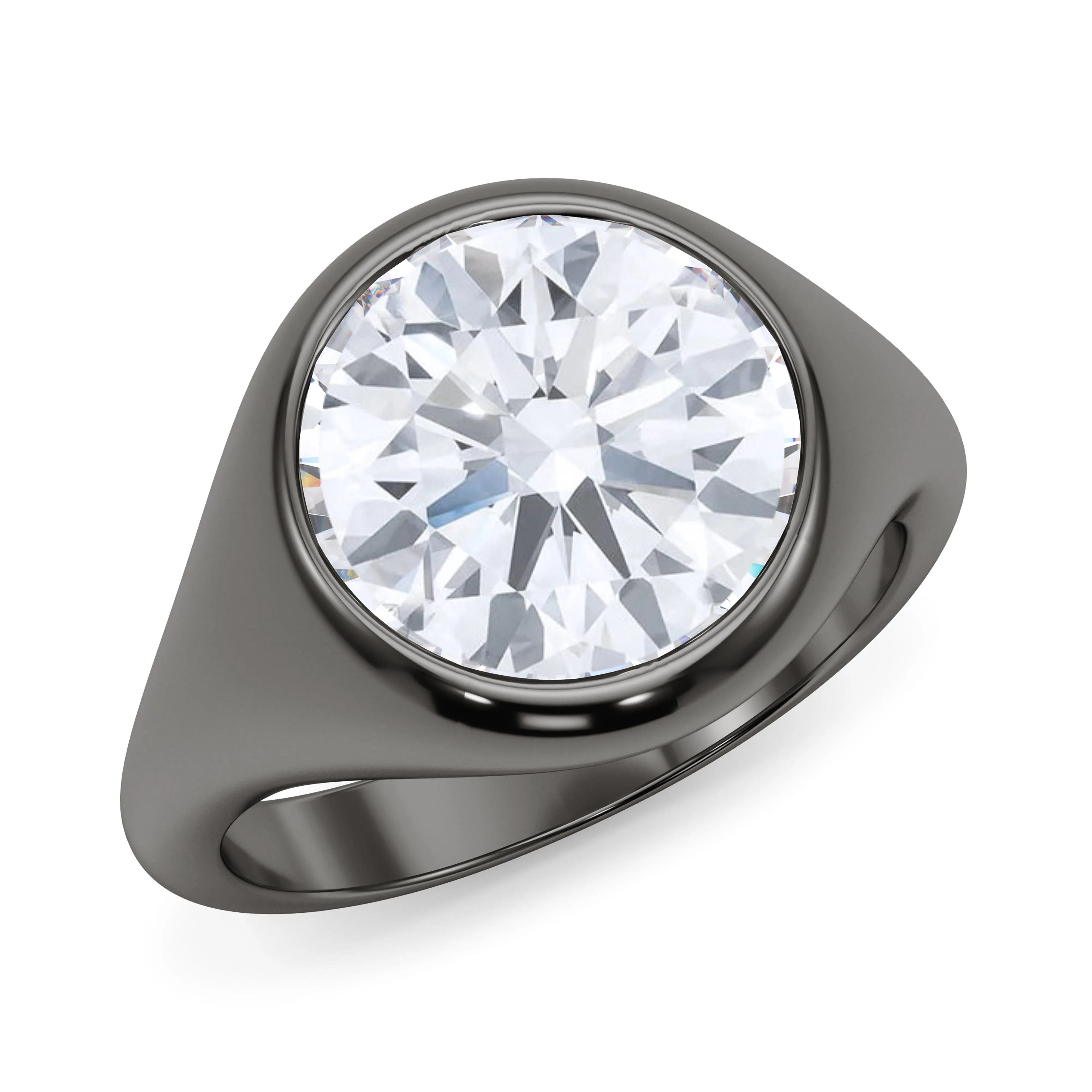 Round Cut Diamond Cigar Bezel Ring