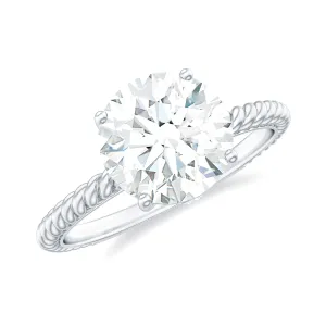 Round Cut Moissanite Solitaire Ring with Gold Twisted Rope