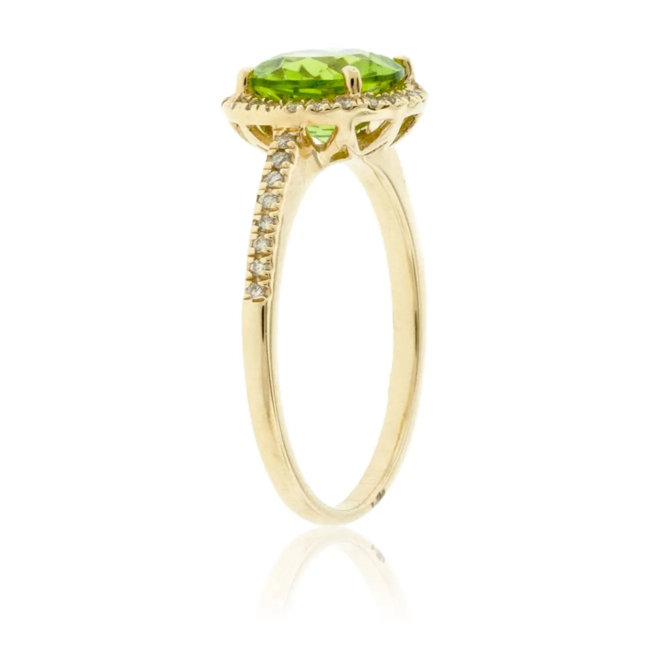 Round Peridot with Diamond Halo on Diamond Accented Band