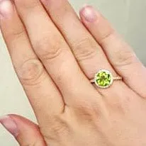 Round Peridot with Diamond Halo on Diamond Accented Band