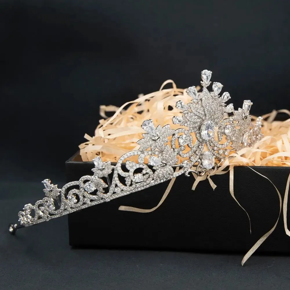 Royal Luxury Cubic Zirconia Crystal  Tiara Crown Wedding Hair Jewelry Accessory