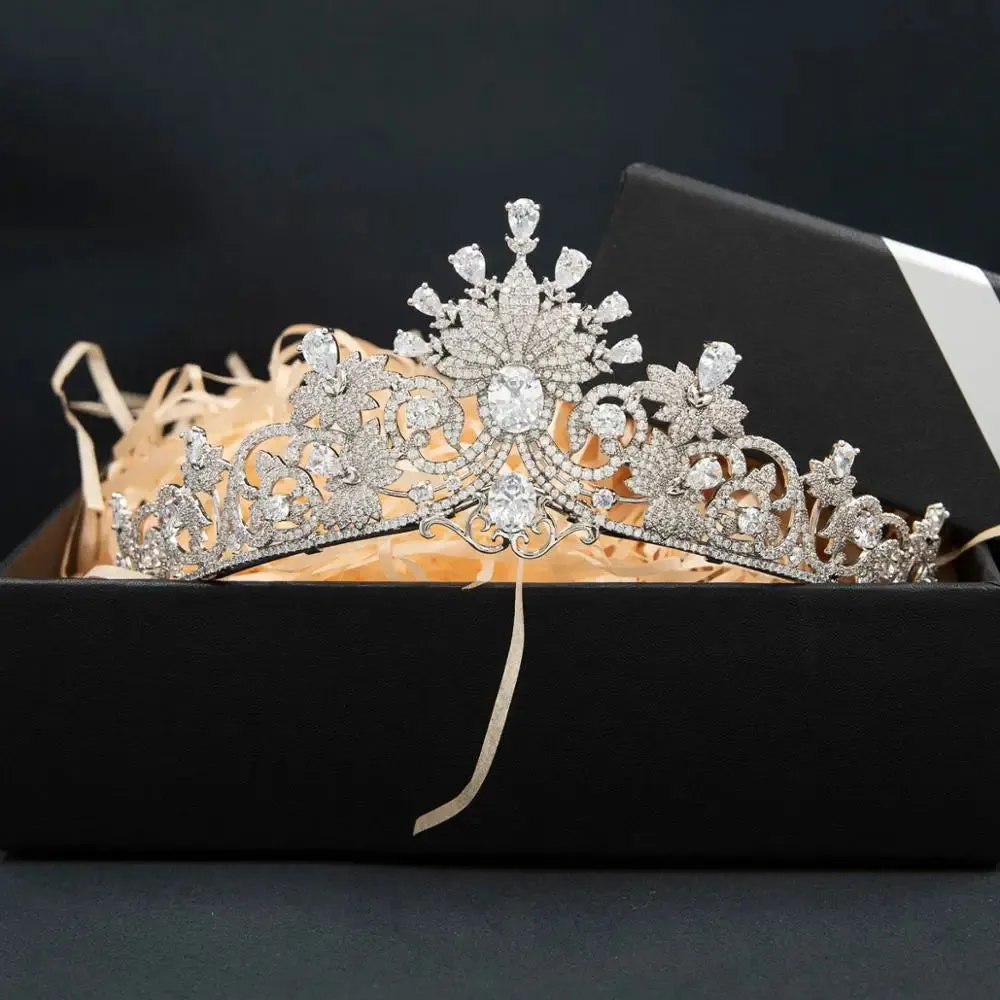 Royal Luxury Cubic Zirconia Crystal  Tiara Crown Wedding Hair Jewelry Accessory