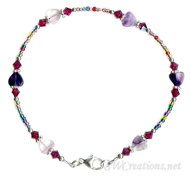 Ruby Crystal Fluorite Gemstone Heart Anklet