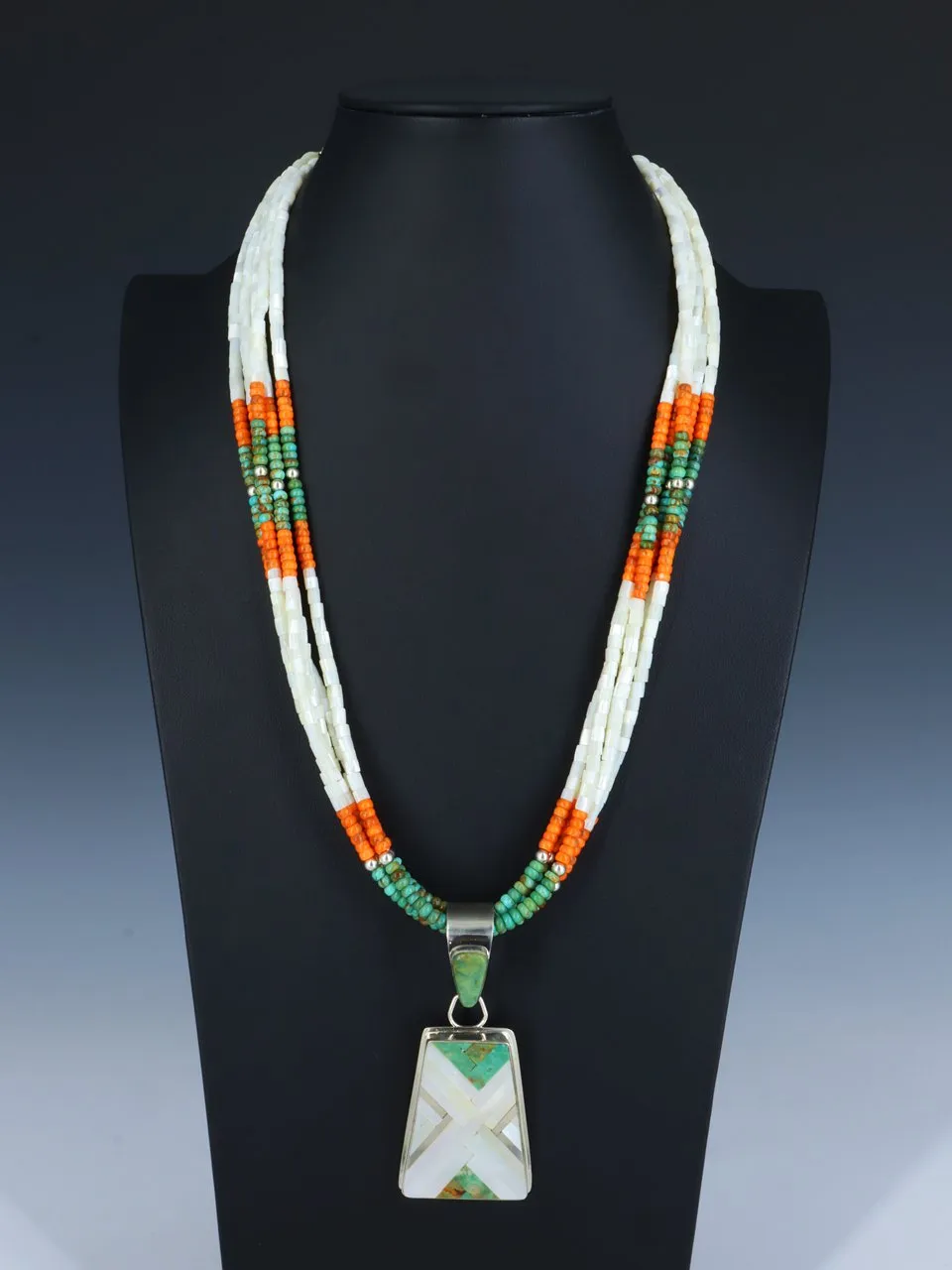 Santo Domingo Five Strand Turquoise and Mother of Pearl Necklace