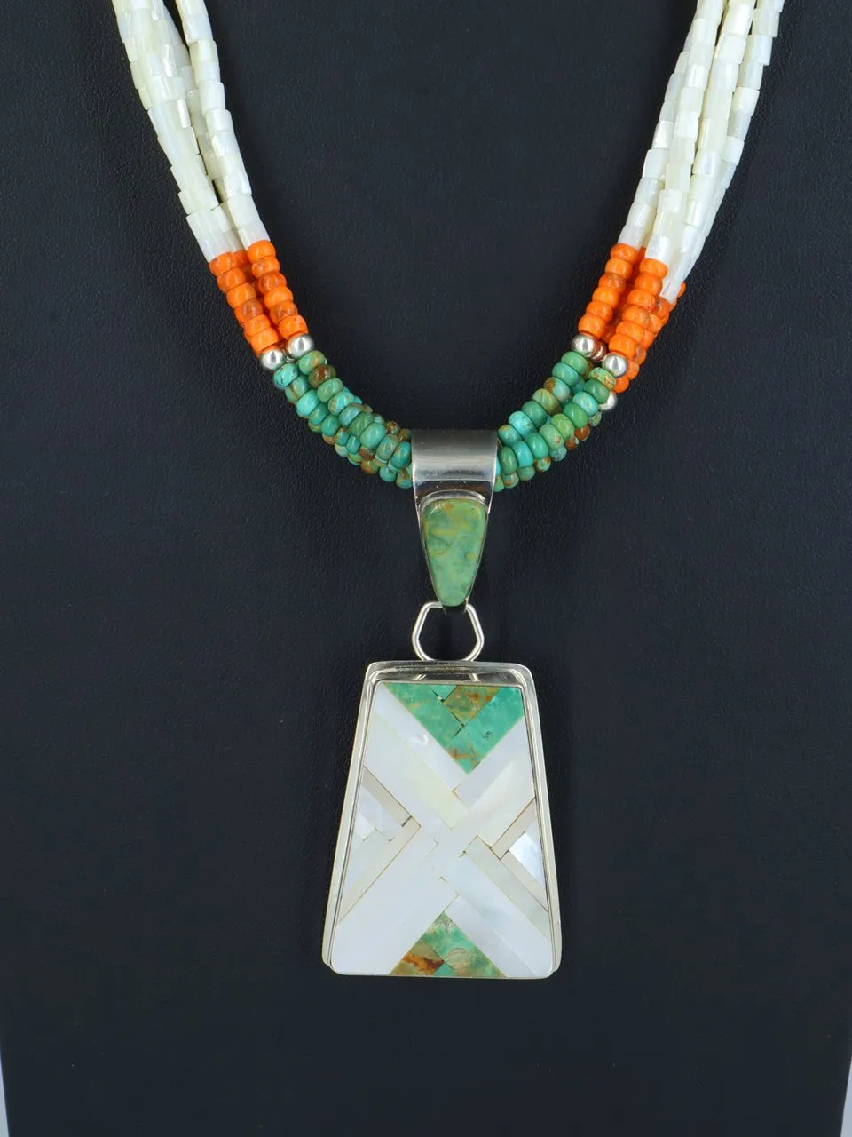 Santo Domingo Five Strand Turquoise and Mother of Pearl Necklace