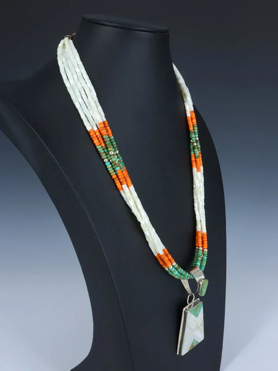 Santo Domingo Five Strand Turquoise and Mother of Pearl Necklace