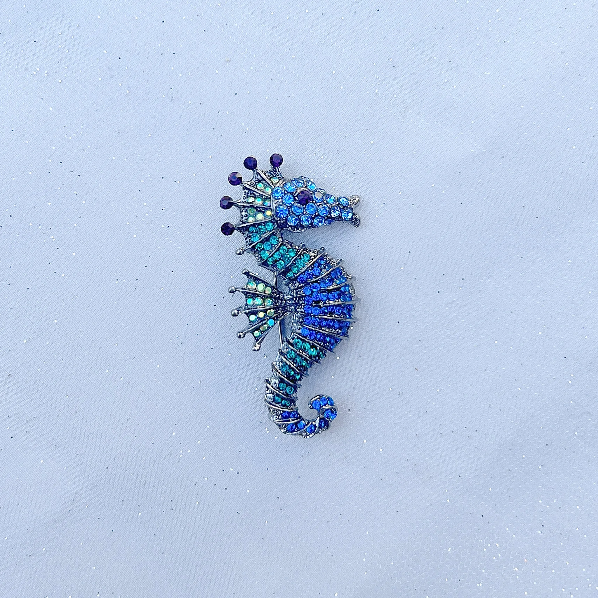 Seahorse Brooch Sea Horse Pin Blue Brooch Crystal Brooch