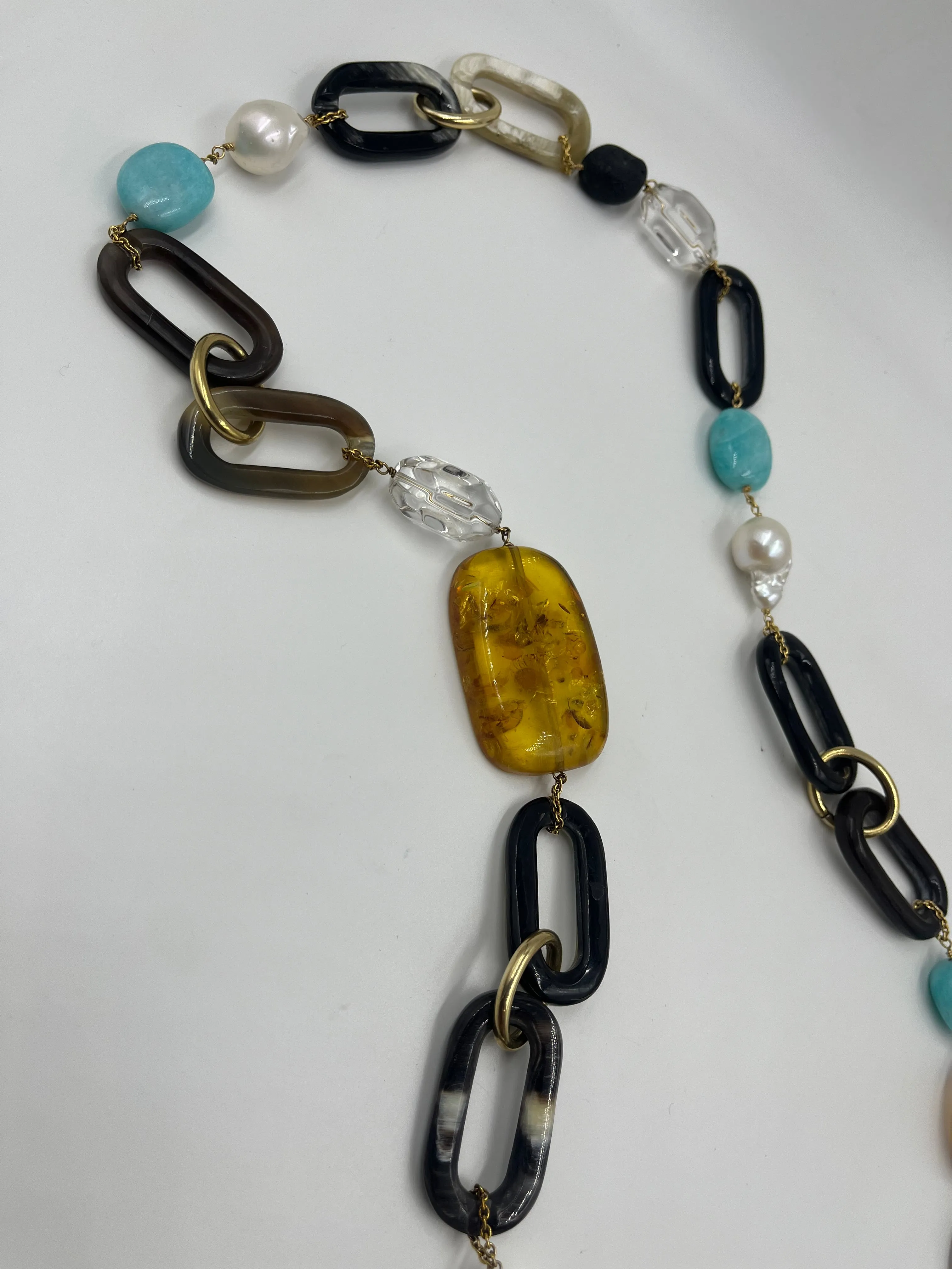 Semi-Precious Stones on Buffalo Horn Necklace