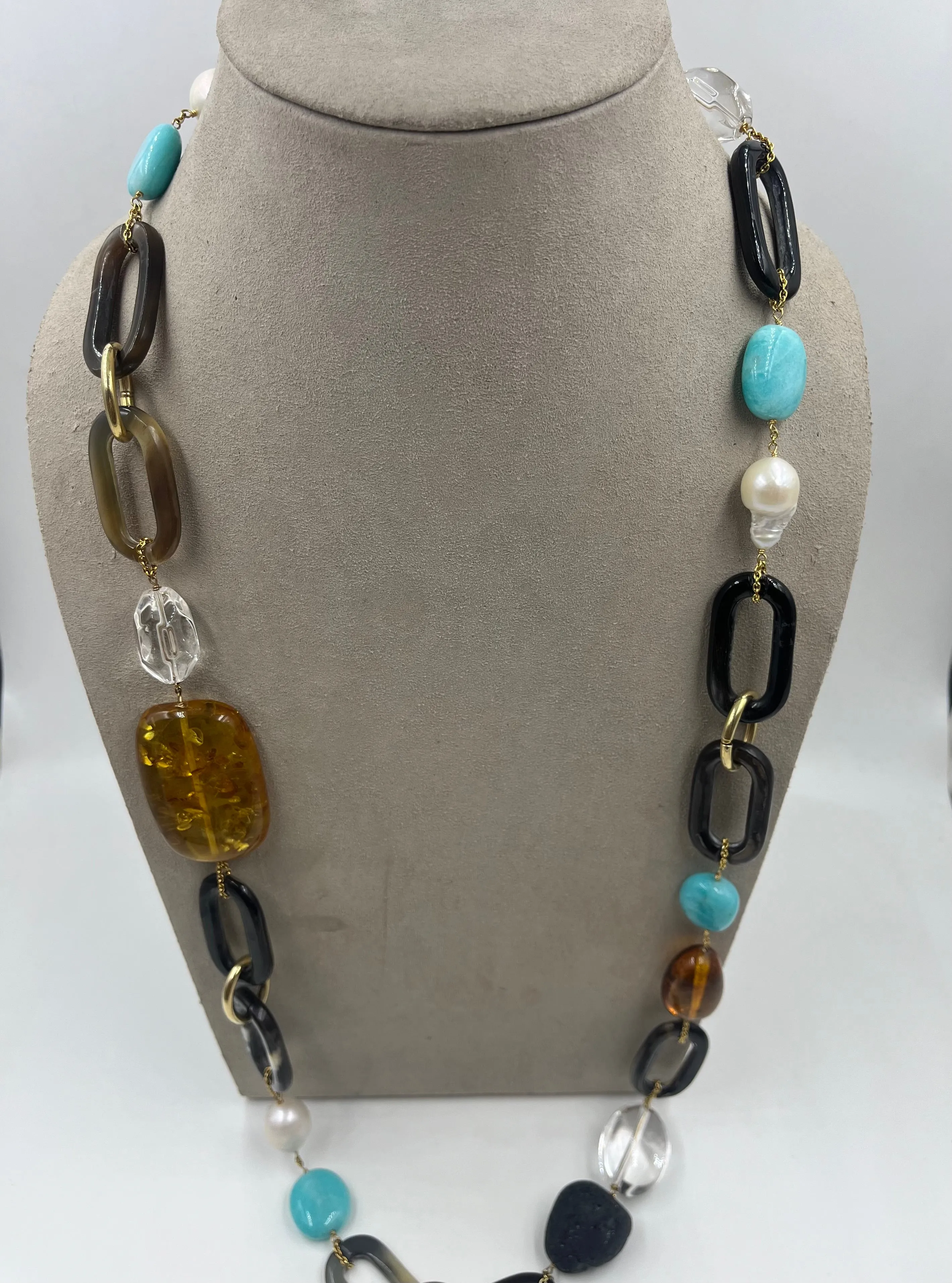 Semi-Precious Stones on Buffalo Horn Necklace