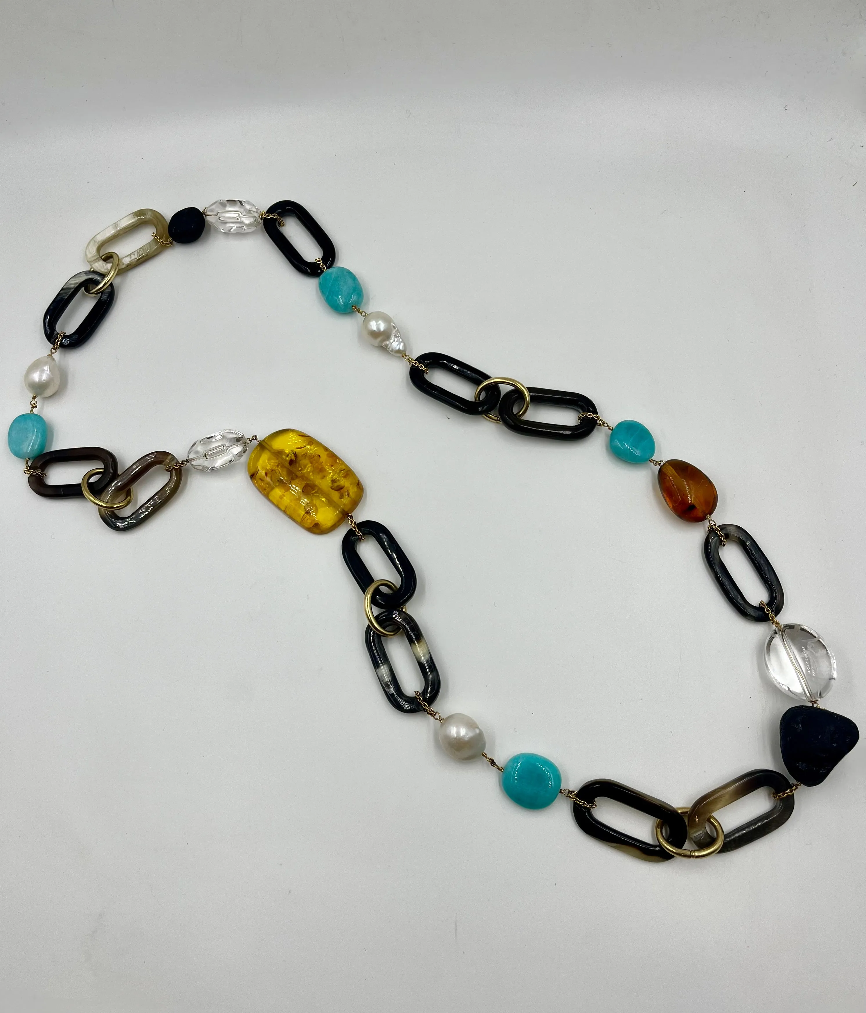 Semi-Precious Stones on Buffalo Horn Necklace