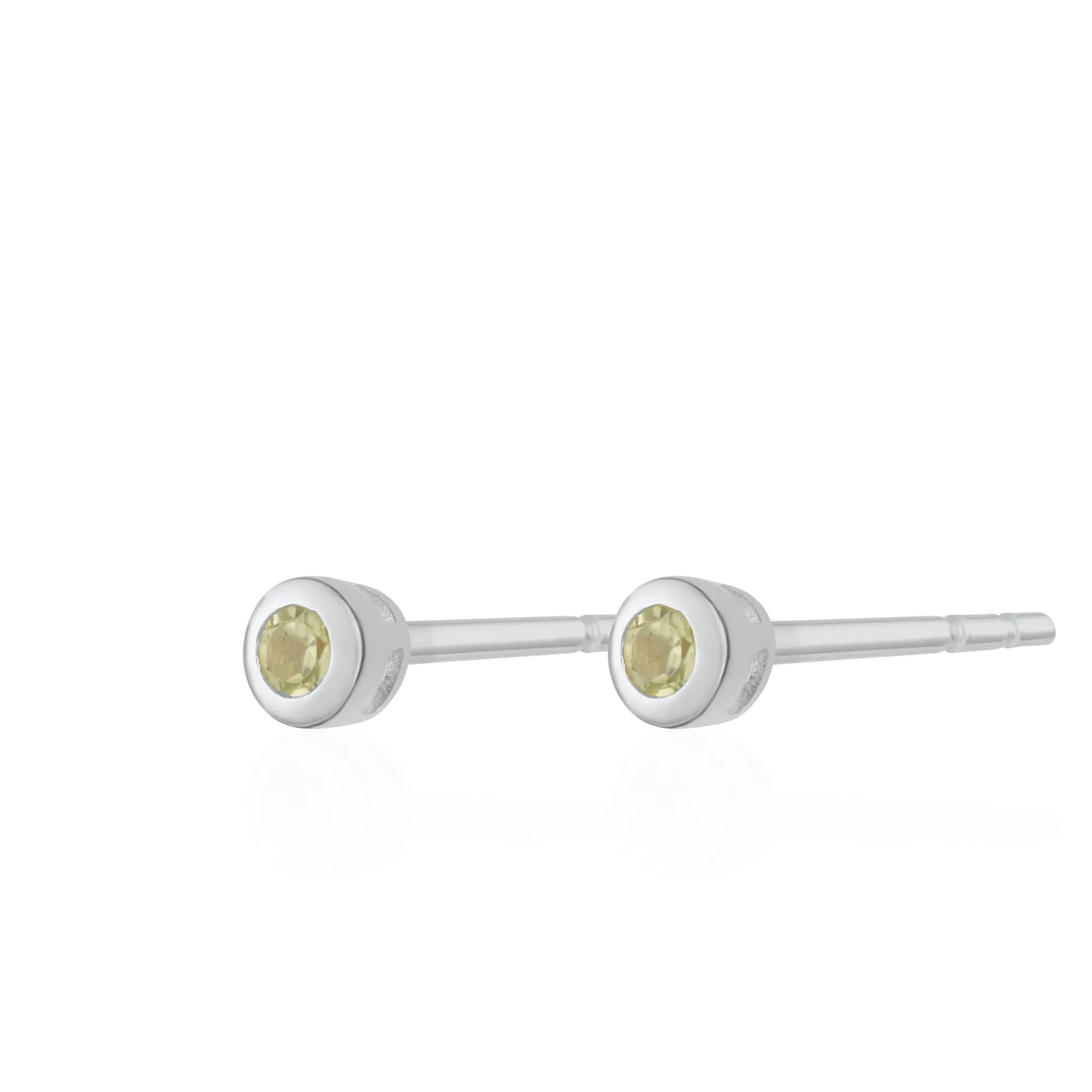 Silver August Birthstone Teeny Stud Earrings (Peridot)