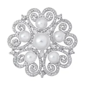 Silver Rhinestone & Pearl Brooch - Style 23 Silver