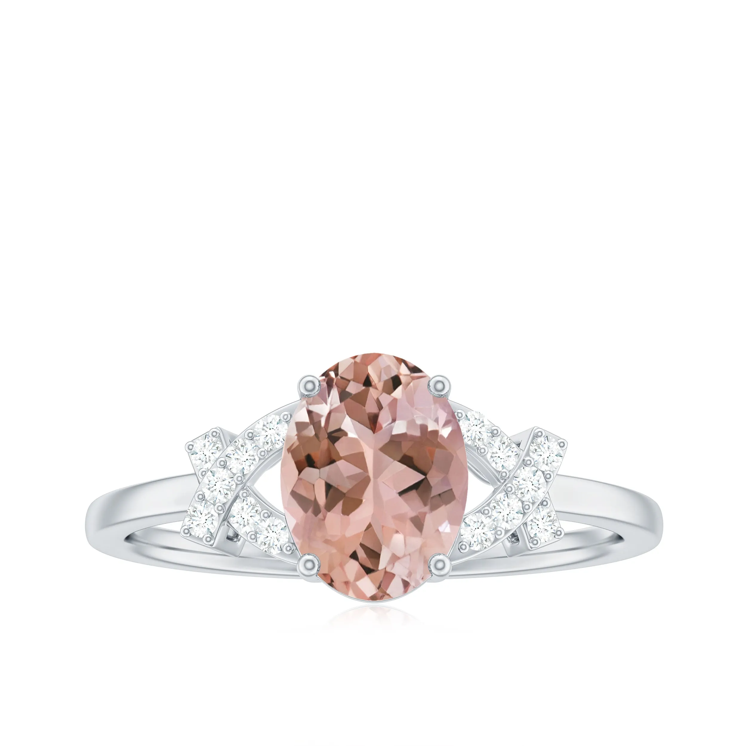 Split Shank Oval Morganite and Diamond Solitaire Engagement Ring